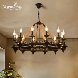 America Retro Rope Large Pendant Light Dining Room Living Room Hotel Villa Restaurant Iron Industrial Style Home Lamp Changeable