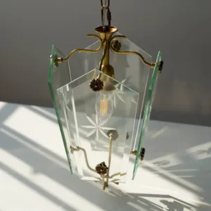 French Vintage Pure Copper Glass Lantern Pendant Light Retro Brass Etched Star Hanging Lamp For Bedroom Dining Room Hallway Cafe
