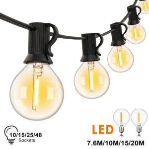 G40 Indoor Outdoor String Light E12 Socket EU plug 220V Connectable Dimmable Vintage Fairy Light Chain For Backyard Patio Decor