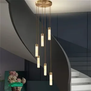 Spanish Natural Marble Brass Restaurant LED Ceiling Pendant Lights Luxury Dinning Living Room Hanging Lumin Lamp Home Decor Lamp