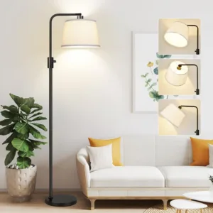 Upgraded Black Modern‑Arc Dimmable Tall Standing Floor Lamp, Linen Lampshade, 1000‑Lumen LED Edison Bulb Included, For Living‑Room, Bedroom, Office & Dining‑Room