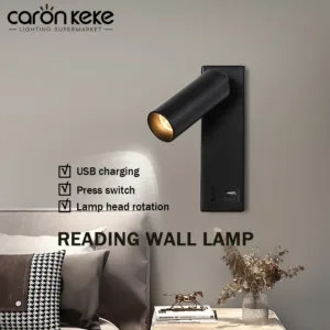LED Wall Lamp Bedside Wall Mounted Reading Light with Switch and USB Port Rotatable Wall Lamp Living Room Bedroom Spotlight