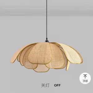 Retro Nordic Natural Rattan Woven Flower Chandelier PVC Hand-Woven Lotus Dining Room and Bedroom Chandelier Lighting Fixtures