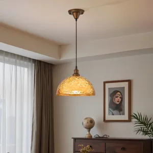 Vintage Hammered Glass Pendant Light Heigh Adjustable 3 Color Changing Hanging Lamp for DiningRoom Bar Bedroom Rustic Home Decor