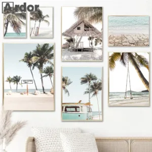 Sea Beach Coconut Palm Tree Poster Travel Wall Art Print Summer Landscape Canvas Painting Modern Pictures Living Room Home Decor