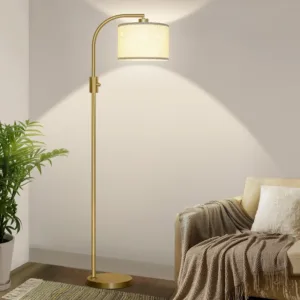 Upgraded Gold‑Tone Modern‑Arc Dimmable Tall Standing Floor Lamp, Linen Lampshade, 1200‑Lumen LED Bulb Included, For Living‑Room, Reading‑Room, Bedroom, Office & Nursery