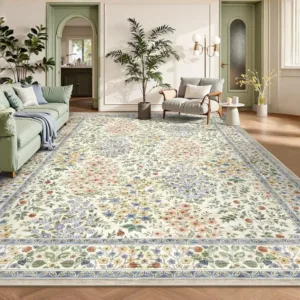 Carpet for Living Room Flower Print Foldable Machine Washable Sofa Coffee Table Non Slip Floor Mat Home Bedroom Bedside Soft Rug
