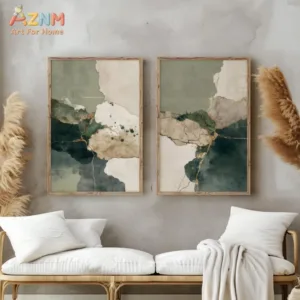 AZNM Sage Green Beige Gold Abstract Canvas Print Unframed Modern Watercolor Wall Art Luxe Japandi Living Room Bedroom Home Decor