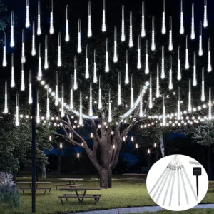 Solar Meteor Shower Lights Outdoor Meteor Lights 10Tubes Waterproof LED Falling Raindrop Christmas Halloween Fairy String Lights