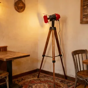 Industrial Tripod Floor Lamp Living Room Weather Wood Standing Large Lighting Metal Lampshade Studio Lights Retro Floor Light