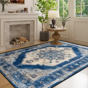Persian Retro Thickened Blue Living Room Carpet Decoration Home Fluffy Soft Washable Large Rugs Bedroom Lounge Sofa Area Mats