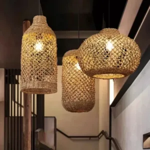Retro Bamboo Woven Pendant Lamp Rattan Woven Room Dining Japanese Bamboo Art Lantern Tea House Lighting Fixtures