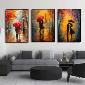Romantic Lover Couple with Umbrella Walking London Paris Canvas Painting Poster Print Landscape Wall Art Mural Home Decor