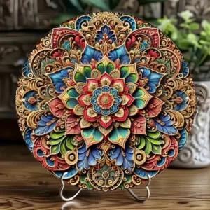 Luxurious Floral Mandala Aluminum Wall Art, Round 2D Metal Poster Plaque For Home, Bedroom, Living Room, Cafe Decor - Aesthetic