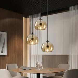 Nordic Glass Pendant Light for Kitchen Island Chandelier Smoke Gray Hanging Lamp for Living Room Dining Room Interior Lighting