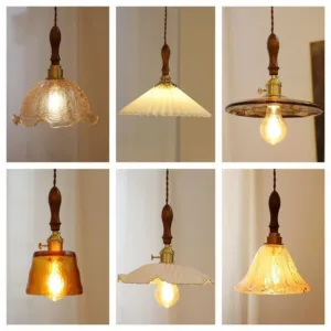 Glass Chandelier Homestay Bay Window Restaurant Bedside Bar Lighting Fixture Brass Walnut Amber Pattern Flower Glass Home Decor