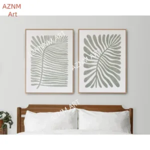 1/2Pcs Sage Green Fern Leaf Canvas Print Set: Boho Wall Art  set of 2, hand drawn abstract botanicals