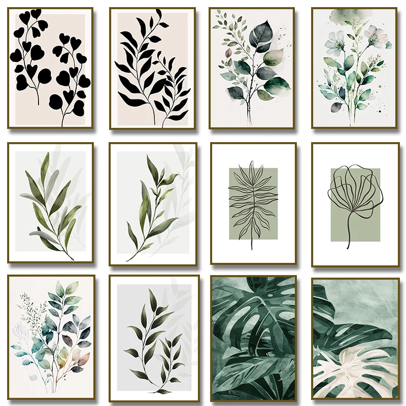 Sage Green Botanical Line Neutral Wall Poster Prints Bedroom Wall Canvas Painting Prints for Living Room Home Decor Cuadros