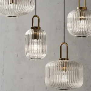 Modern Glass Pendant Light Striped Glass Single Head Chandelier Dining Room Kitchen Bedroom Bedside Living Room Home Decoration
