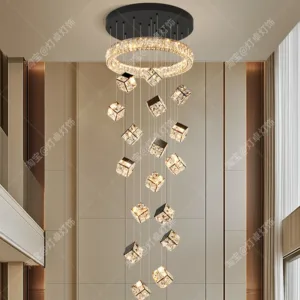 Modern Home Decoration Crystal Chandelier Stair Pendant Lamp Living Room Pendant Lights Interior Lighting