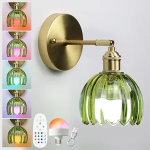 Vintage Glass Wall Sconce Rechargeable RGB Bulb For Living Room Bedroom Bedside Hallway Stairwell Interior Decorative LED Light