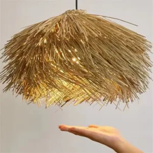 Rattan Pendant Lamp with E27 Bulb Restaurant Bar Hanging Light Home Decor Chandelier