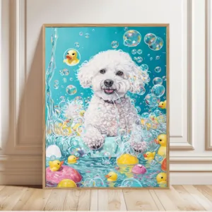 Dog in the Bathtub Poster Funny Bathing Animals Prints Canvas Painting Dog Wall Art Pictures Home Room Bathroom Pets Decoration