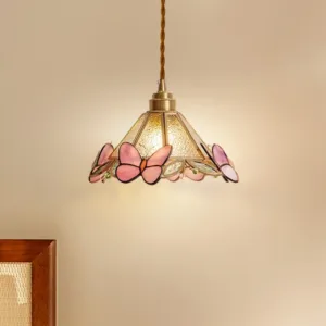 French Vintage Butterfly Glass Ceiling Pendant Lights Personality Living Room Bedroom Restaurant Kitchen Long Line Hanging Lamps