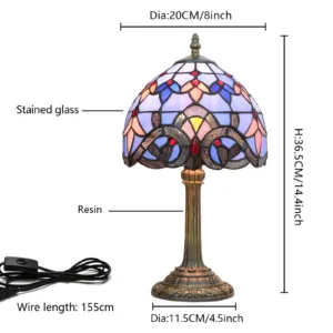 Modern Style Table Lamp, Handmade Stained Glass Small Desk Lamp for Living Room Bedroom Office Baroque Pattern