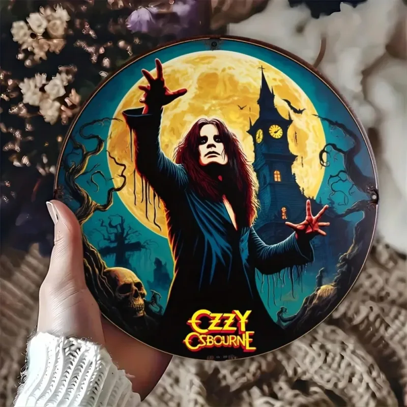 Ozzy Osbourne Rock Music Round Aluminum Wall Art – Durable Metal Poster Sign | Iconic Rock Decor for Home, Office,