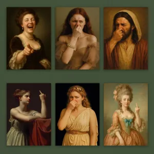 Funny Renaissance Queen Poster Royal Lady Holding Nose Art Print Bathroom Decor Classic Altered Portrait Art Canvas Painting