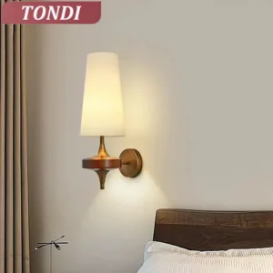 Modern LED Nordic Wall Lamp Vintage Solid Wood Retro Luxury Bedside Lighting For Bedroom Living Room Wall Decor Indoor Lighting