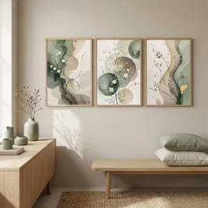 Japandi Watercolor Botanical Canvas Print Sage Green Abstract Floral Wall Art Abstract Botanical Print Poster Room Home Deco