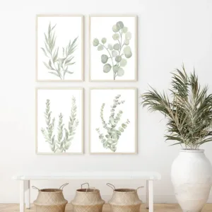 Nordic Sage Green Plant Wall Art Posters Minimalist Eucalyptus Leaves Watercolor Canvas Painting Prints Pictures Room Home Decor