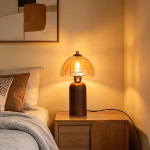 Retro Clear Glass Dome Table Lamp Black Metal Base E27 Bedside Desk Lamp Bedroom Study Cafe Indoor Atmosphere Decor Lamp