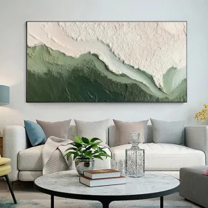 Abstract ocean waves canvas print, beige blue green  ocean waves texture art painting,  living room, bedroom,decor,no frame