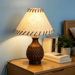 Art Decor Fabric Lampshade Table Lamp E27 Bulb EU AU US Plug Black Brown Wood Desk Light For Bedroom Office Parlor