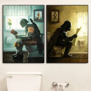 Darth Vader Space Wars Bathroom Art Prints Watercolor Boba Fett Poster Funny Toilet Sign Canvas Painting Restroom Wall Decor