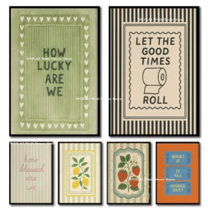 How Lucky Are We Green Heart Quotes Canvas Posters Let The Good Times Roll Bathroom Wall Art Prints for Living Room Home Decor