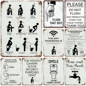 HD Metal Tin Sign Funny Bathroom Wall Decor Retro Toilet Humor WiFi Wash Hands Sign for Restroom Bar Cafe