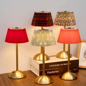 Metal Rechargeable Led Desk Lamp with Fabric Shade Wireless Dimmable Creative Lamp Portable Touch Ambient Light for Living Room