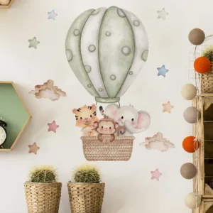 Watercolor Cartoon Elephant Flowers Nursery Wall Sticker Removable Vinyl Wall Decals Mural Boys Kids Room Home Decor