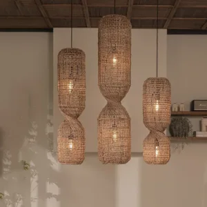 Vintage Rattan Pendant Lamp Cylindrical Type Rattan Lamp for Living Room Bedroom Bar Villa stairwell Hand-woven Chandeliers