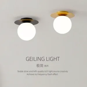 Gold LED Bulb Porch Light Aisle Living Room Bedroom with Modern Ceiling Light White Glass Ceiling Light
