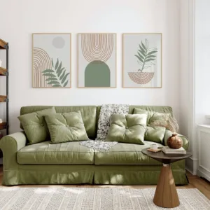 3PC Nordic Sage Green Botanical Posters Prints Pictures Abstract Boho Geometric Wall Art Canvas Painting for Room Home Decor