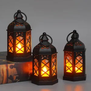 Retro Desktop LED Lamp, Creative Hexagonal Wind Lamp, Portable Candle & Horse Lamp, Atmosphere Decoration Gift