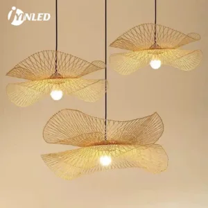 45/55cm Natural Bamboo Rattan Wicker E27 Pendant Lamps Rustic Handwoven Bamboo Chandelier for Restaurant Kitchen Bar Decor Light