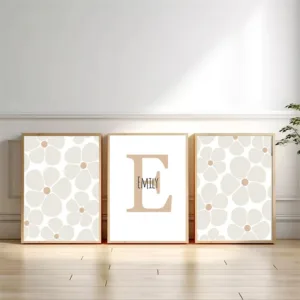 Custom Baby Name Canvas Poster Beige Daisy Art Prints Nursery Wall Painting Floral Posters Nordic Wall Pictures Girls Room Decor