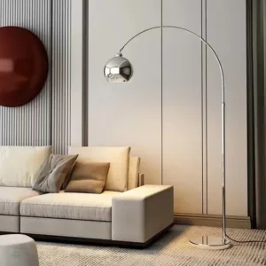 Modern LED Floor Lamp E27, Chrome Arc Standing Light with 3 Color Temperature, for Living Room Bedroom Sofa Side Reading Light