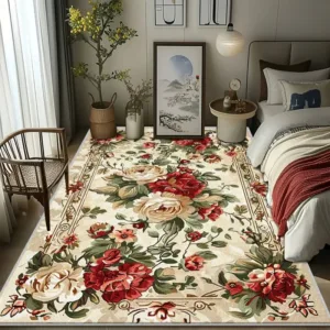 VIKAMA Persian Floral Print Rug Rose Pattern Rug Vintage Bohemian Style Living Room Bedroom Rug Home Decoration